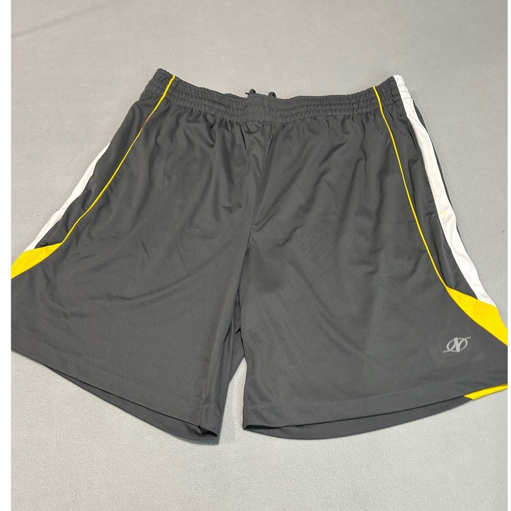 NordicTrack Athletic Shorts Mens XL Gray Yellow Striped Performance Gym Workout